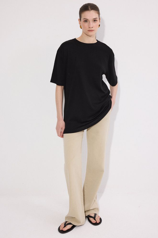 Touche Prive Črna Casual Ulična Majica Oversized Fit Z Okroglim Ovratnikom Oblačila na debelo Ležerno