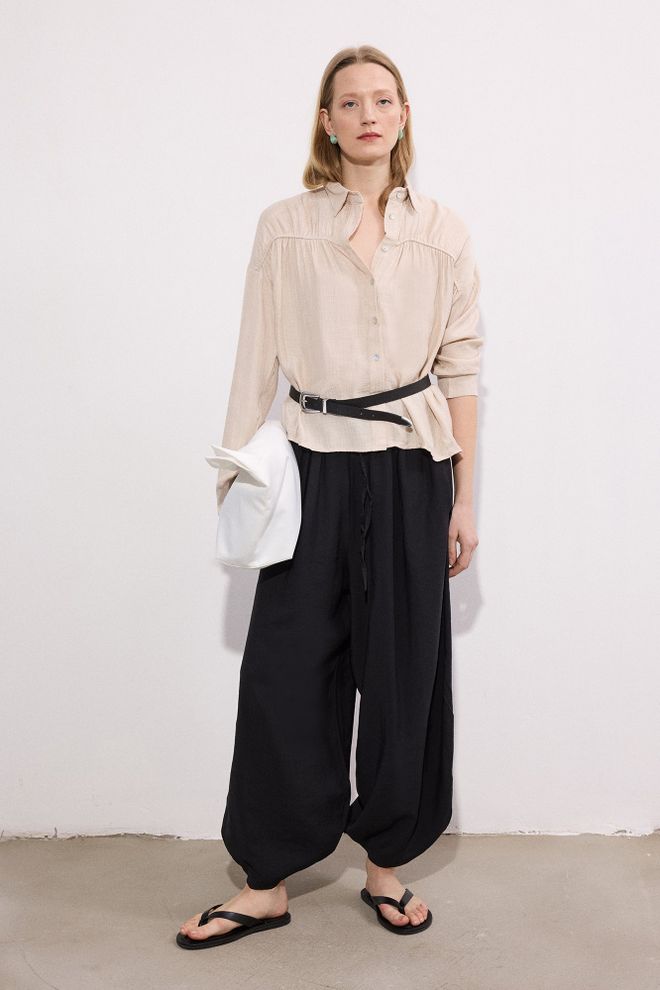 Touche Prive Črne Priložnostne Boho Harem Hlače Z Balonsko Nogo Oblačila na debelo Skromno