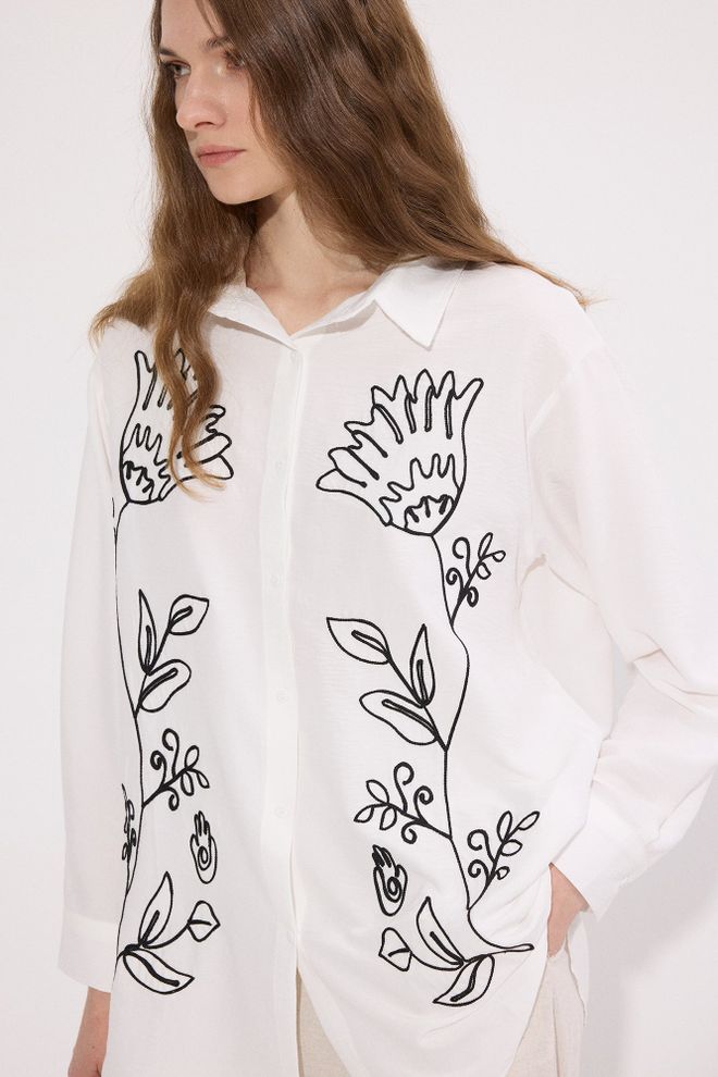 Touche Prive Белая Цветочная Длинная Повседневная Рубашка Оптовая продажа одежды Повседневный