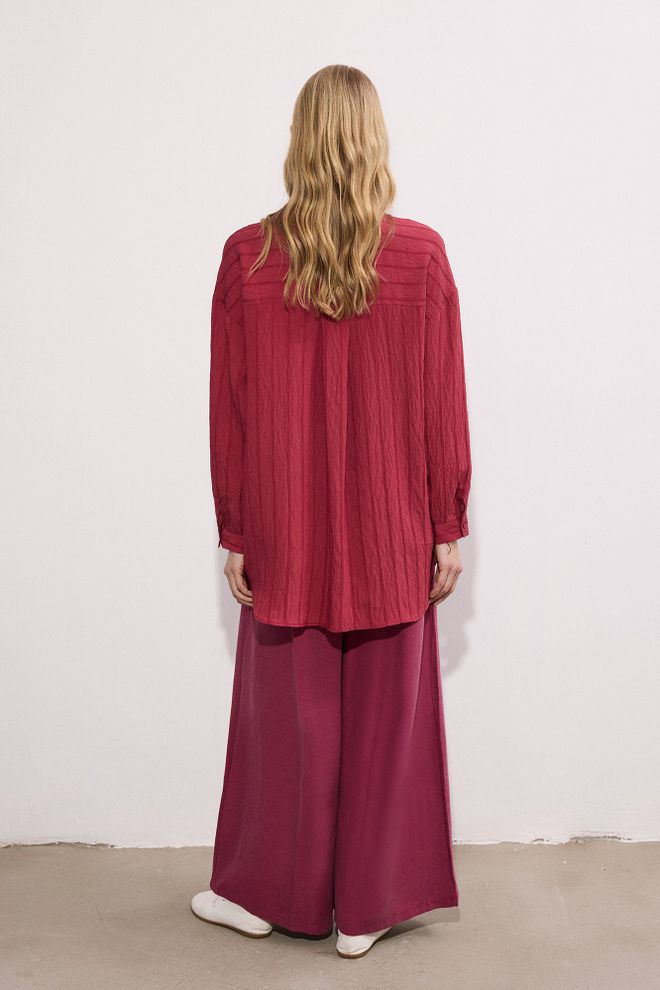 Touche Prive Bordeauxrood Gestreept Oversized Shirt Groothandel Kleding Casual