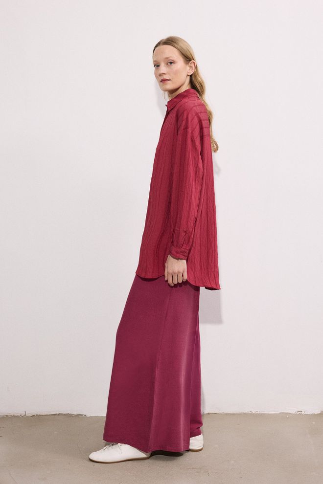 Touche Prive Bordeauxrood Gestreept Oversized Shirt Groothandel Kleding Lente