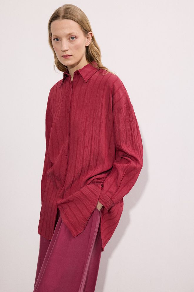 Touche Prive Bordeauxrood Gestreept Oversized Shirt Groothandel Kleding Lounge