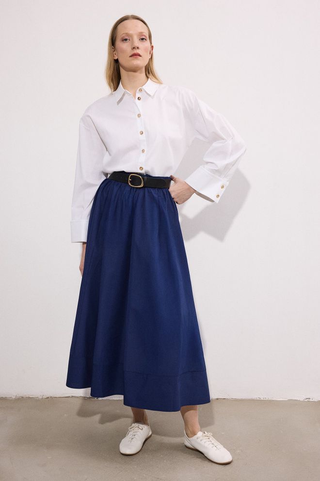 Touche Prive Saia Maxi Azul marinho Corte A Com Cintura Alta Roupas por atacado 1