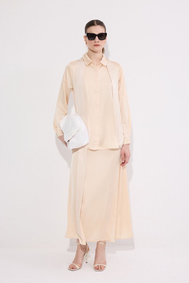 Touche Prive Conjunto Bege Elegante E Modesto Para Trabalho E Festa Roupas por atacado Modesto