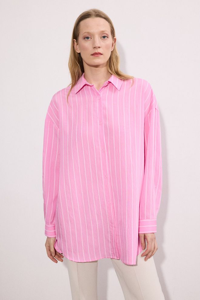 Touche Prive Pink Oversized Striped Polo Neck Shirt Wholesale Clothing Lounge
