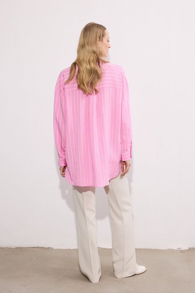 Touche Prive Pink Oversized Striped Polo Neck Shirt Wholesale Clothing 5