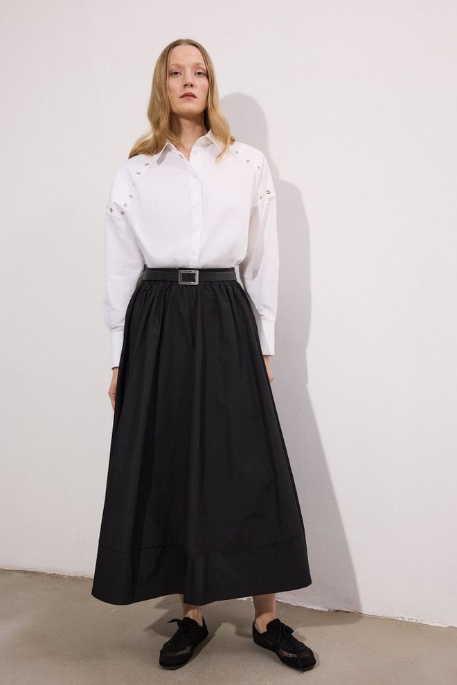 Touche Prive Saia Preta Elegante Formal Maxi Alargada Cintura Alta Roupas por atacado Trabalho