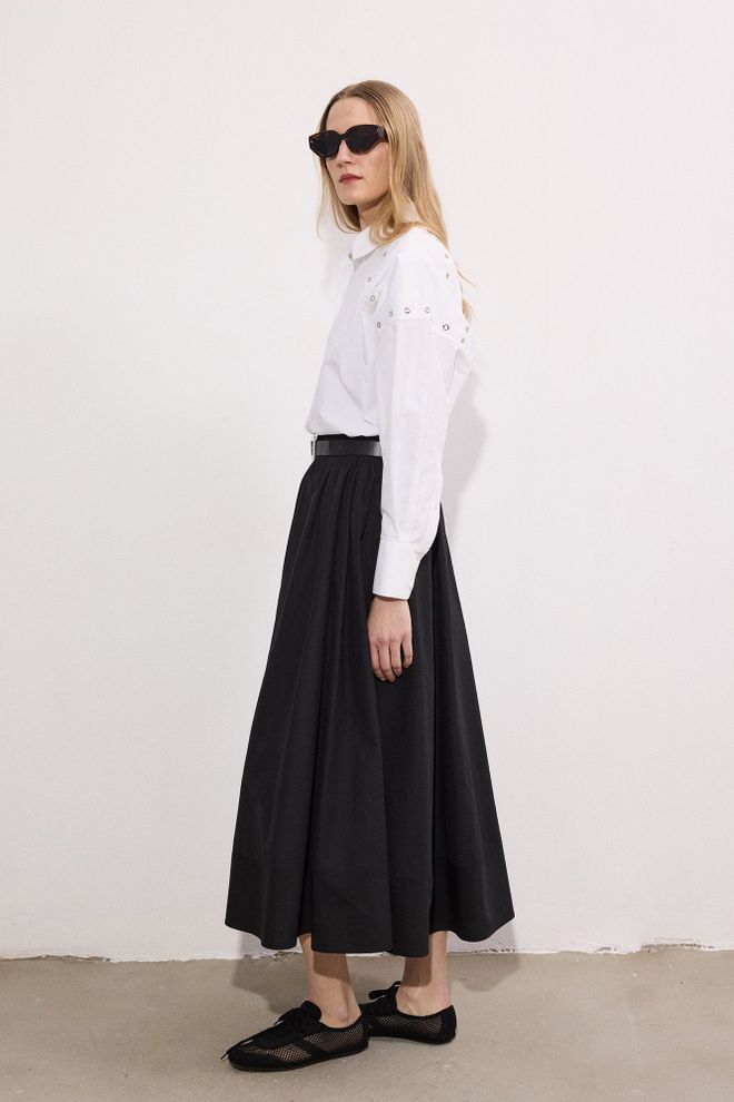 Touche Prive Saia Preta Elegante Formal Maxi Alargada Cintura Alta Roupas por atacado 1