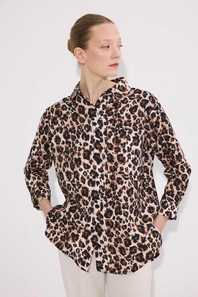 Touche Prive Brown Casual Animal Print Shirt Wholesale Clothing Casual