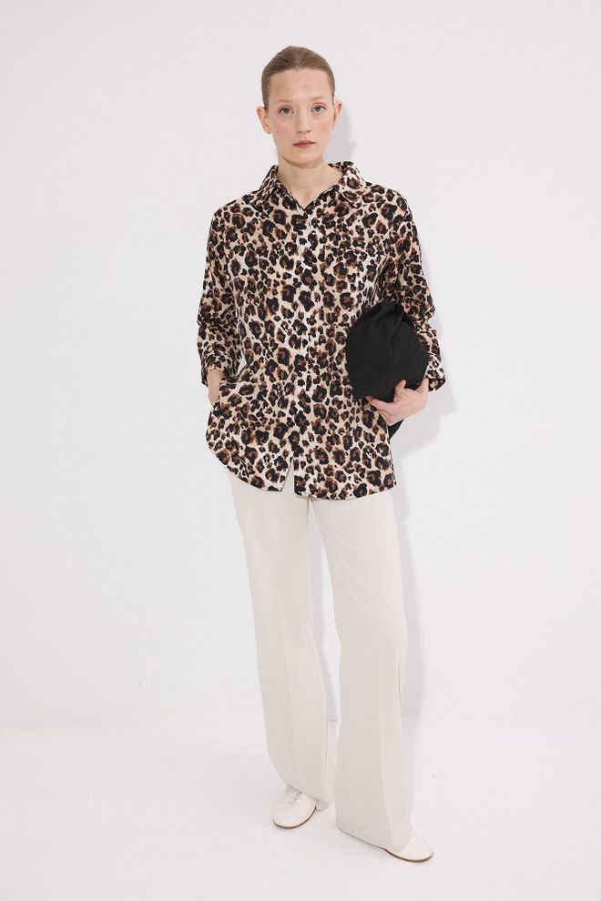 Touche Prive Brown Casual Animal Print Shirt Wholesale Clothing Streetwear