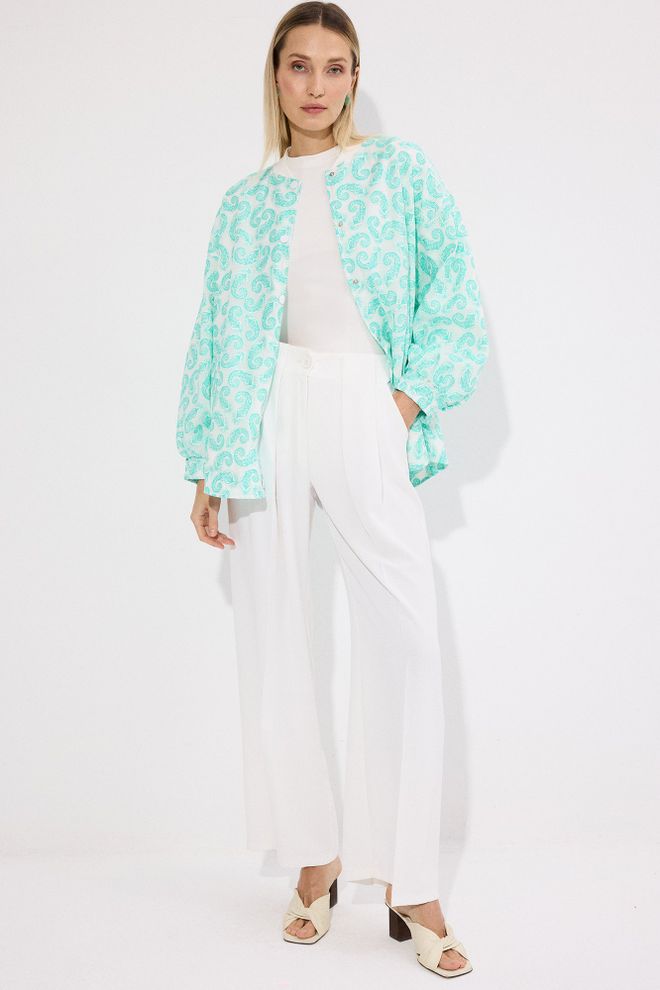 Touche Prive Beyaz Overshirt Ceket Paisley Desenli Toptan Giyim Gündelik