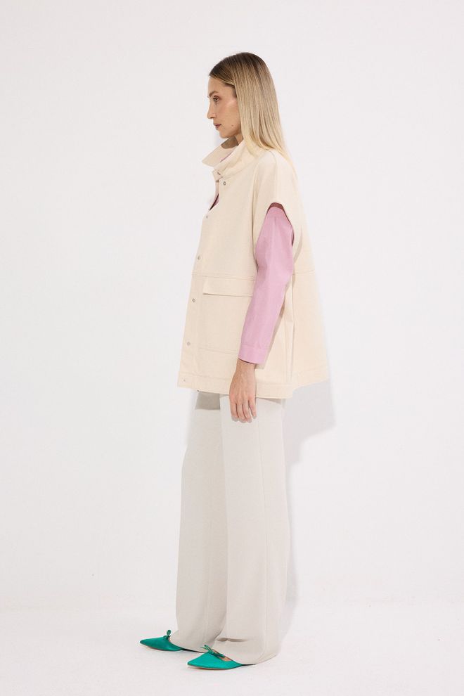 Touche Prive Beige Oversized Fit Casual Elegant Vest Wholesale Clothing Modest