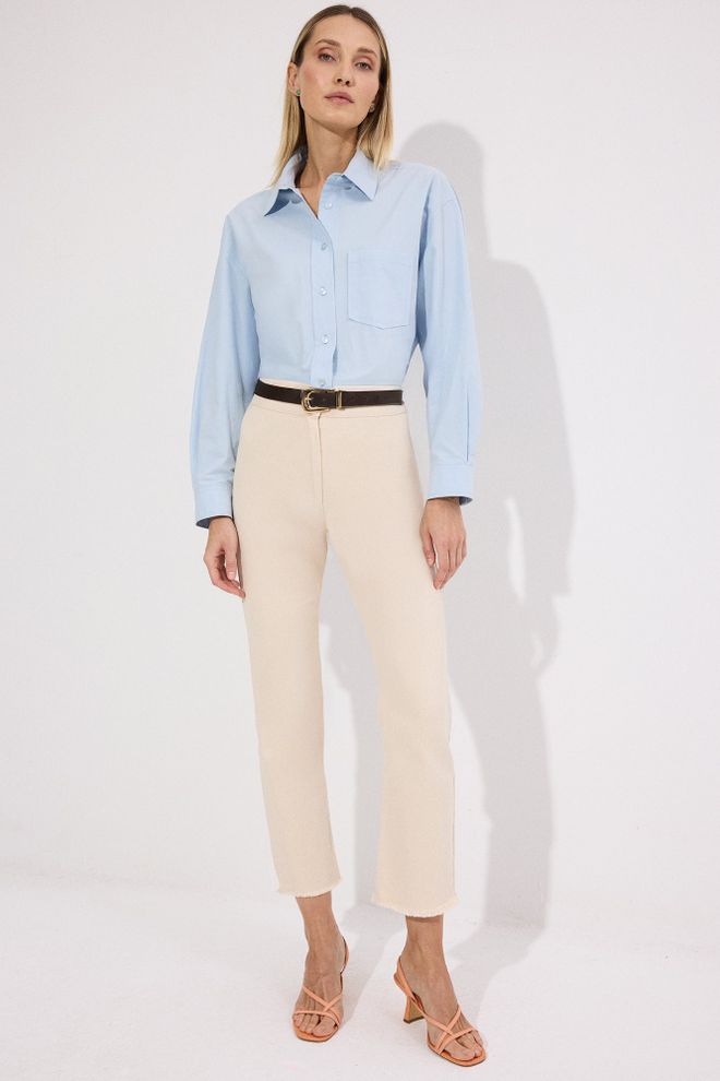 Touche Prive Beige Mom Cropped Pants With High Waist Wholesale Clothing Casual