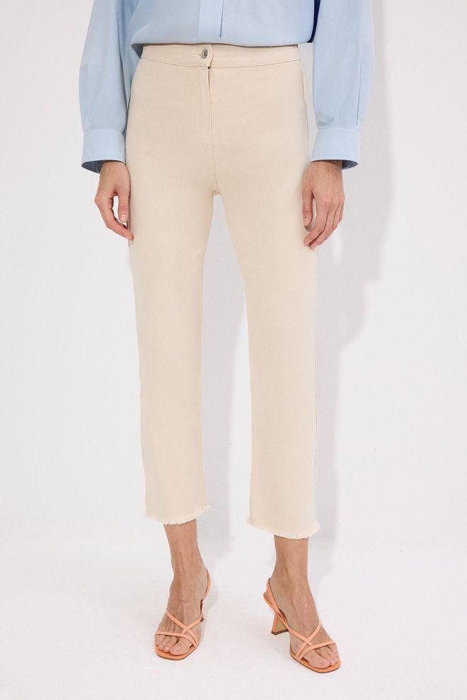 Touche Prive Beige Mom Cropped Pants With High Waist Wholesale Clothing Spring