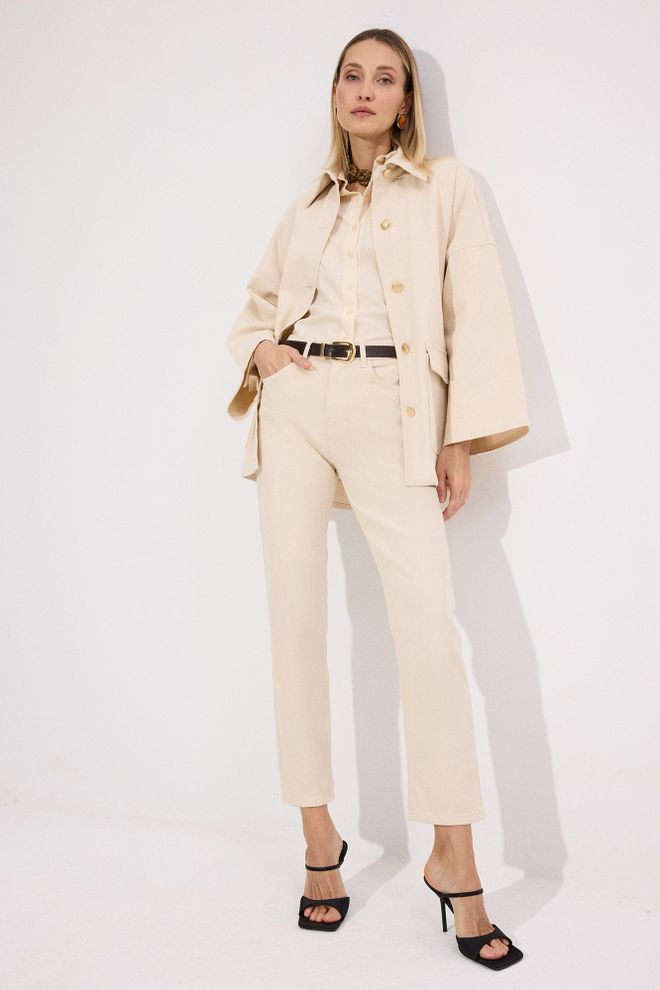 Touche Prive Beige Chinos Pants – Elegant High Waist Straight Leg Wholesale Clothing Work