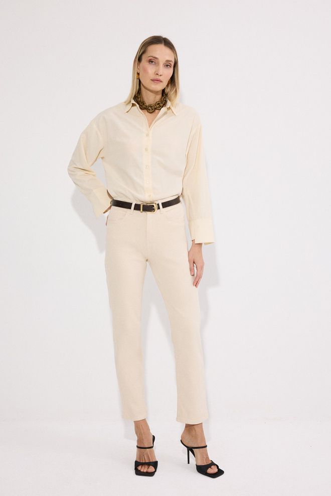 Touche Prive Beige Chinos Pants – Elegant High Waist Straight Leg Wholesale Clothing 1