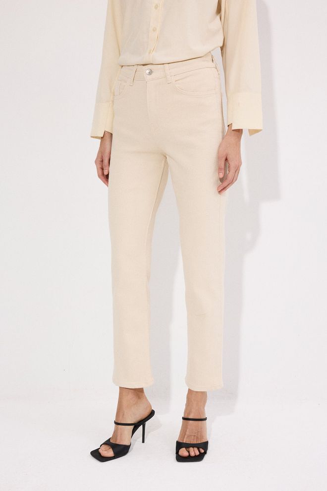 Touche Prive Beige Chinos Pants – Elegant High Waist Straight Leg Wholesale Clothing Formal