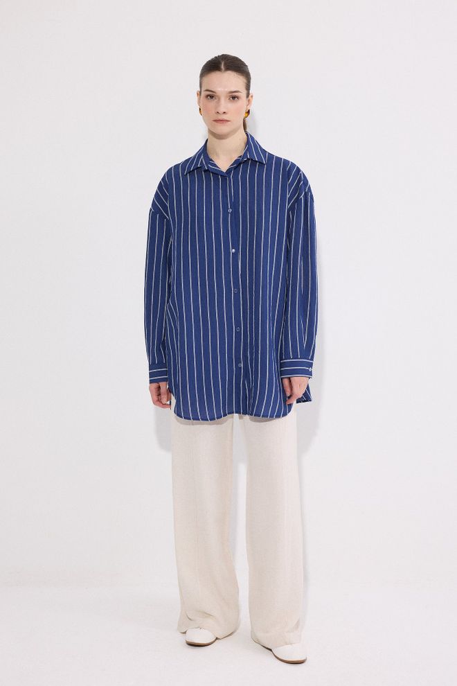 Touche Prive Blue Striped Casual Elegant Shirt Wholesale Clothing 1