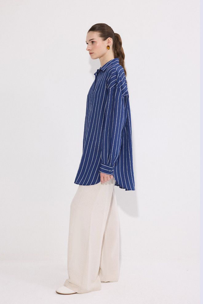 Touche Prive Blue Striped Casual Elegant Shirt Wholesale Clothing Elegant