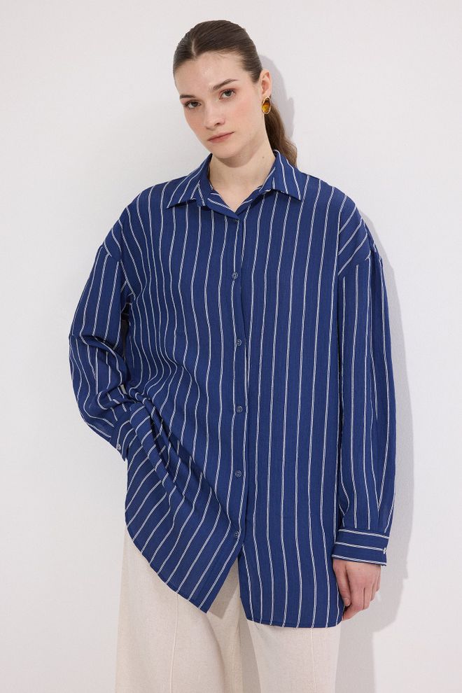 Touche Prive Blue Striped Casual Elegant Shirt Wholesale Clothing Lounge