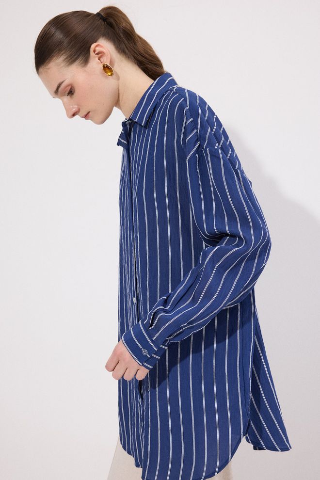 Touche Prive Blue Striped Casual Elegant Shirt Wholesale Clothing Spring