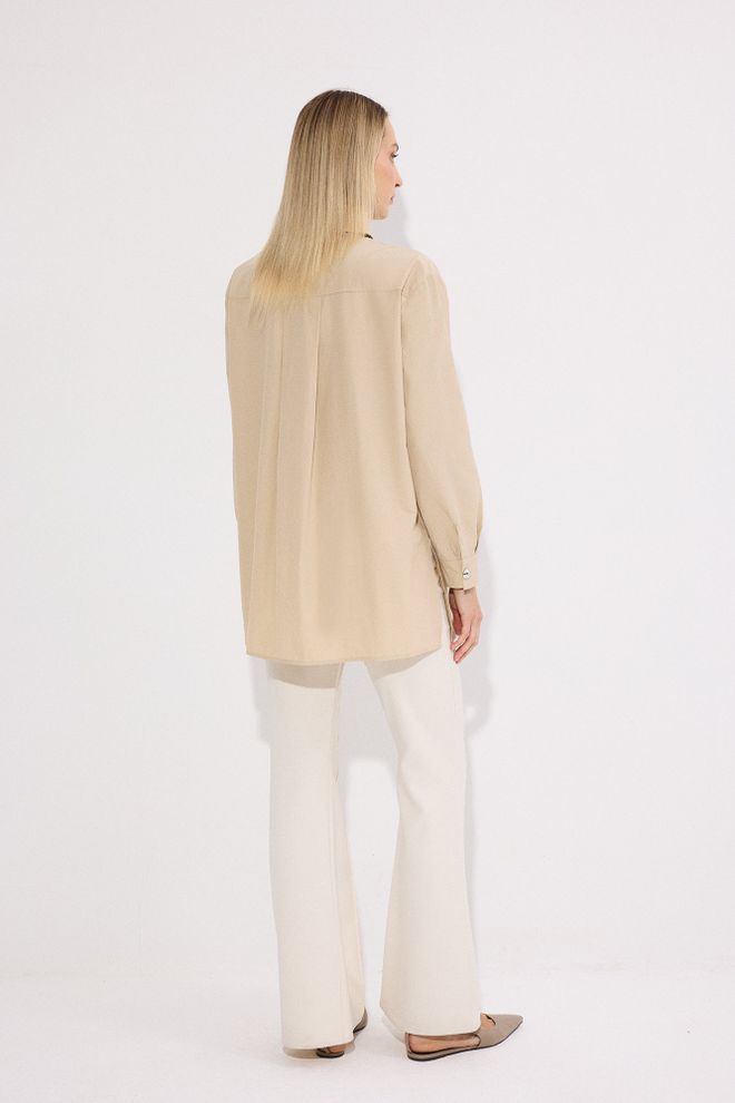 Touche Prive Beige Oversized Fit Shirt With Notched Neck Wholesale Clothing Modest