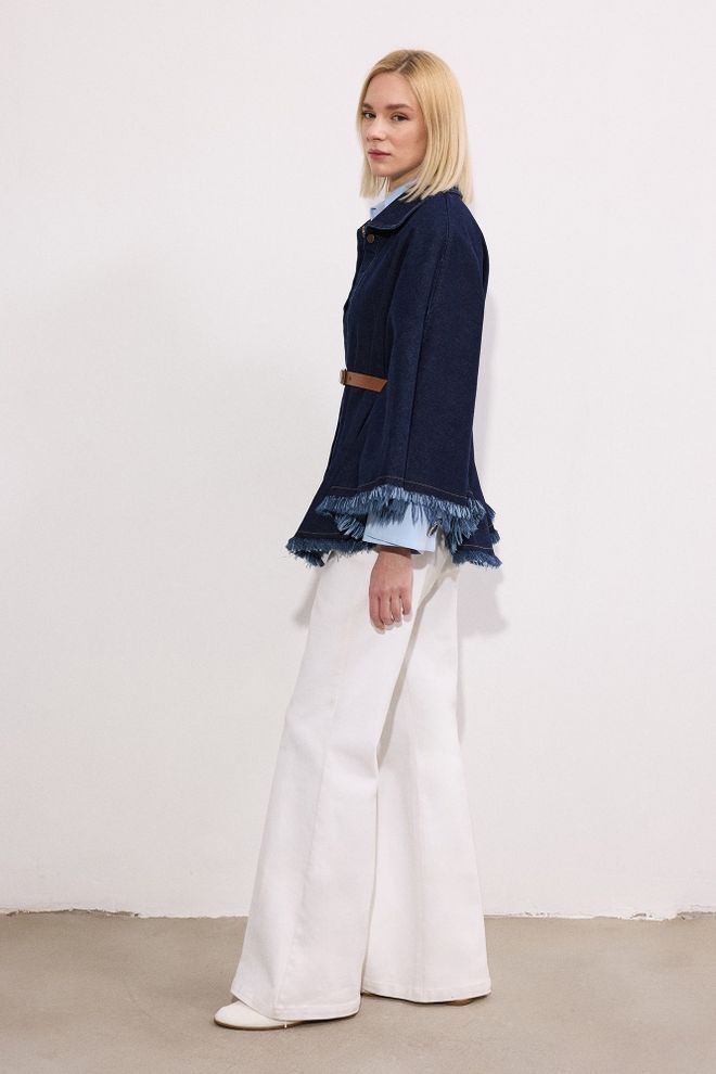 Touche Prive Blue Oversized Fit Casual Boho Poncho Wholesale Clothing Lounge