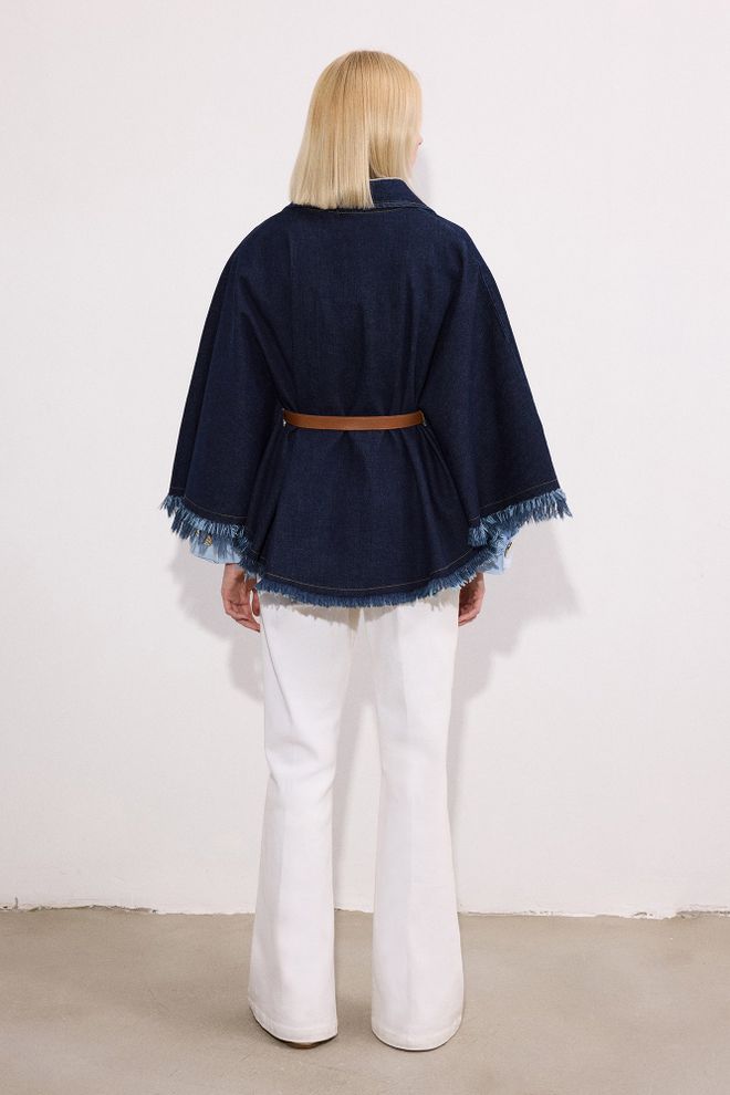 Touche Prive Blue Oversized Fit Casual Boho Poncho Wholesale Clothing 5