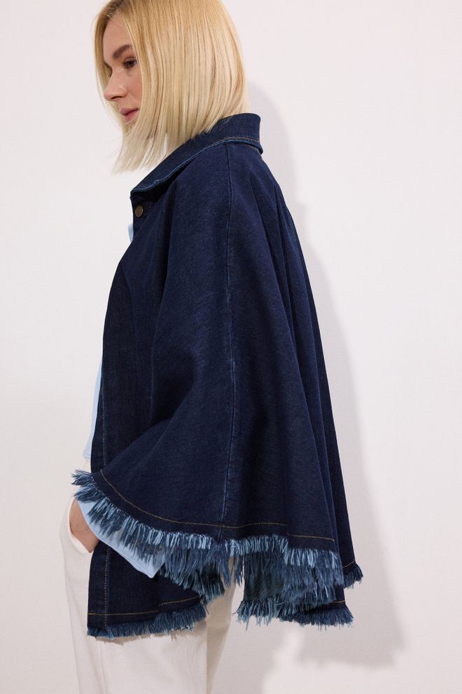 Touche Prive Blue Oversized Fit Casual Boho Poncho Wholesale Clothing Boho