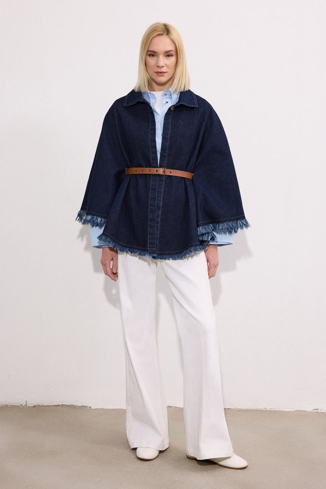 Touche Prive Blue Oversized Fit Casual Boho Poncho Wholesale Clothing 1