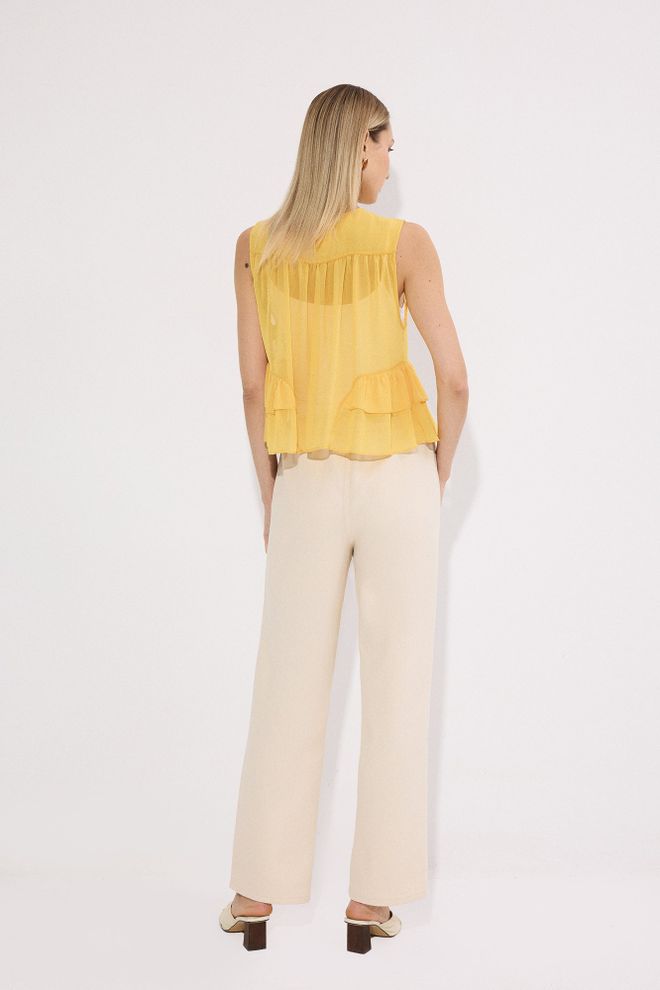 Touche Prive Beige Culottes Pants With Wide Leg And Drawstring Wholesale Clothing Casual