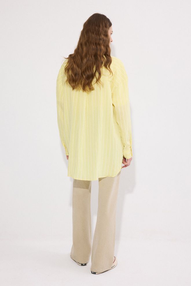 Touche Prive Yellow Casual Preppy Striped Oversized Shirt Wholesale Clothing 1