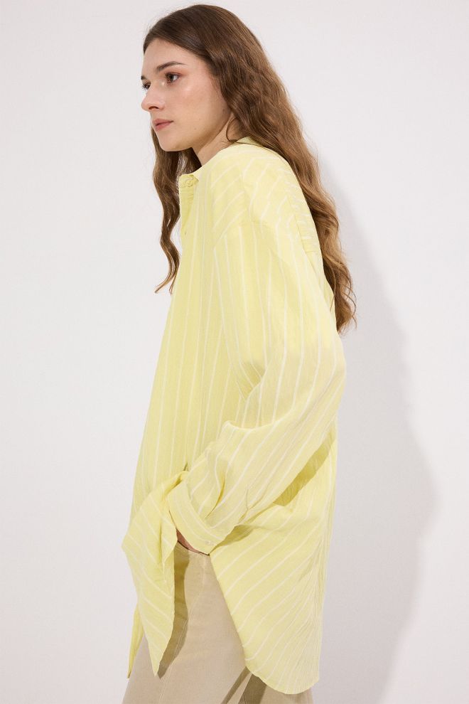 Touche Prive Yellow Casual Preppy Striped Oversized Shirt Wholesale Clothing Preppy