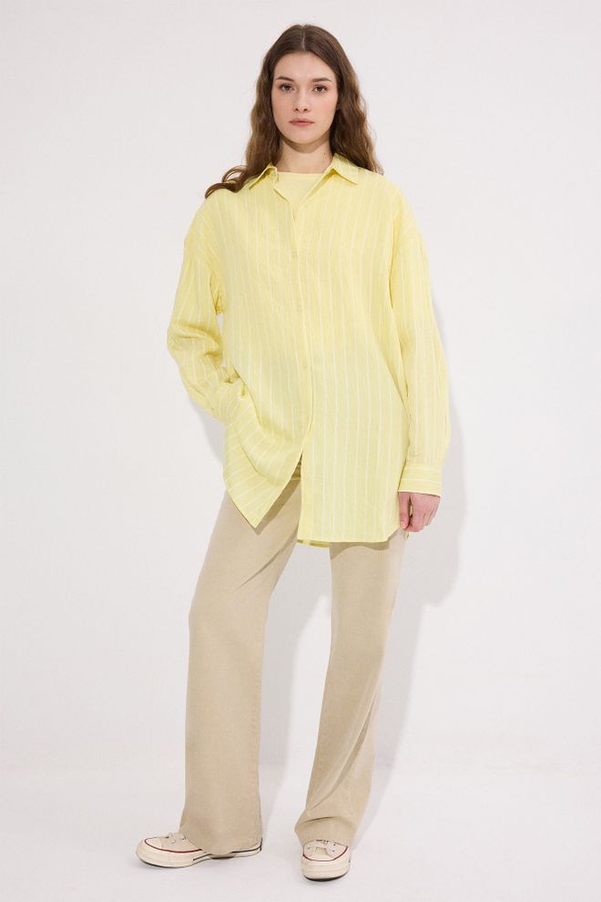 Touche Prive Yellow Casual Preppy Striped Oversized Shirt Wholesale Clothing Lounge