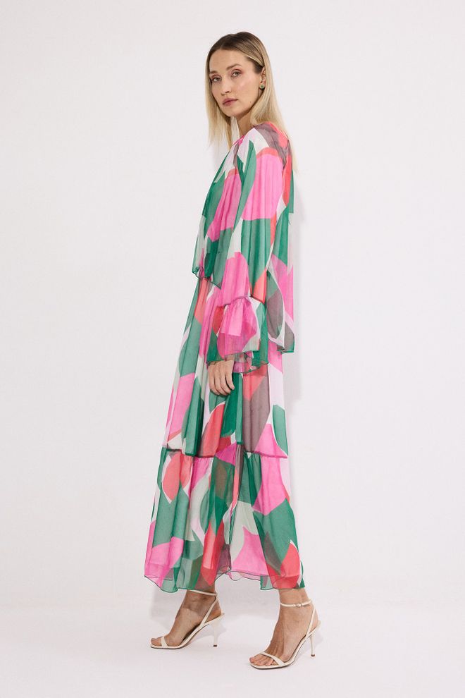 Touche Prive Elegant Green Boho A Line Dress With Floral Pattern Wholesale Clothing Spring