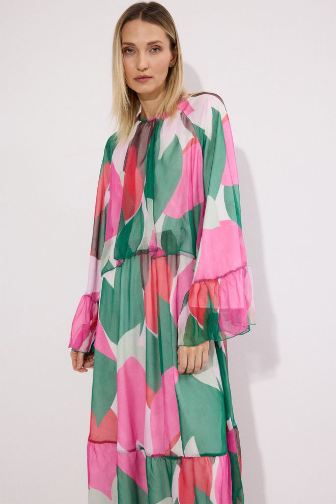 Touche Prive Elegant Green Boho A Line Dress With Floral Pattern Wholesale Clothing Birthday