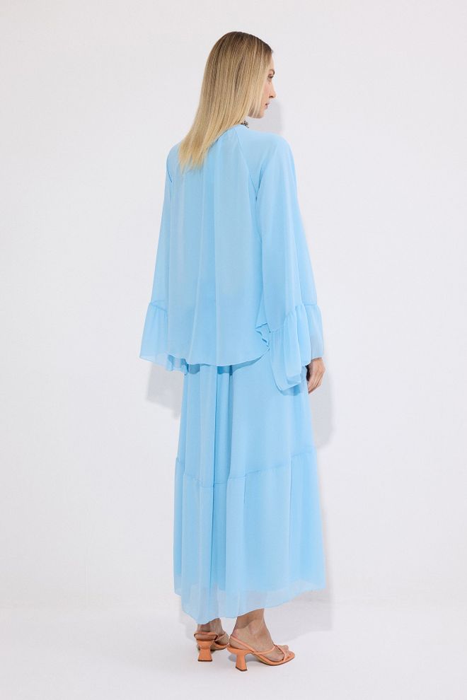 Touche Prive Blauwe Elegante Vloerlange Smock Jurk Groothandel Kleding Vintage