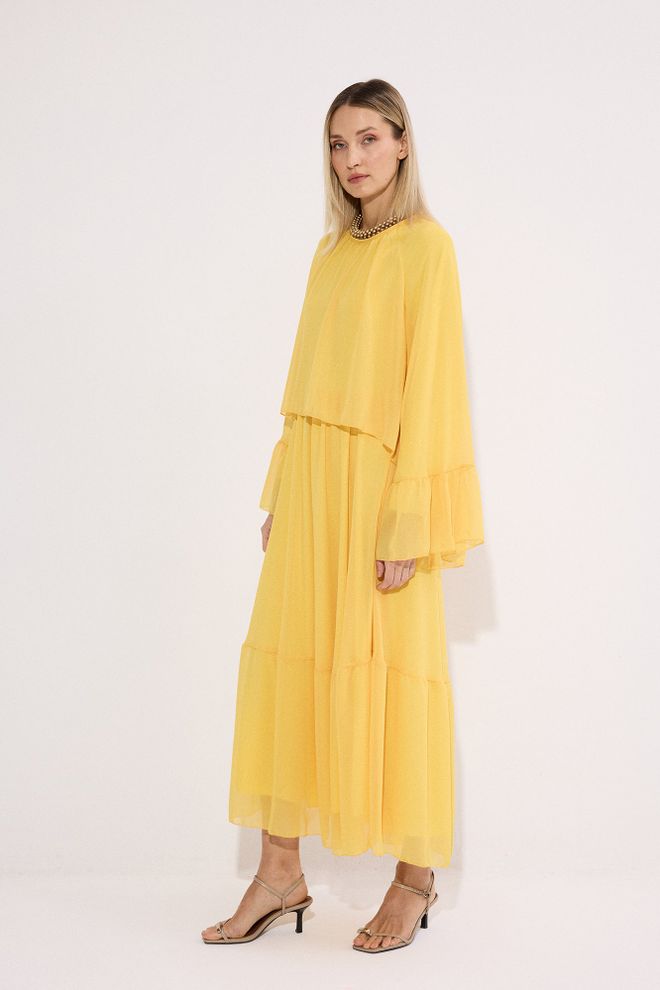 Touche Prive Κομψό Κίτρινο Φόρεμα Fit And Flare Χονδρικό εμπόριο ενδυμάτων Απλό