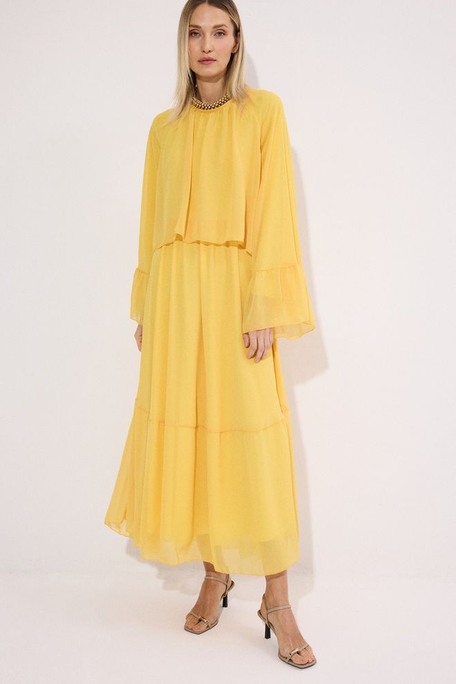 Touche Prive Elegant Yellow Fit And Flare Dress Wholesale Clothing Casual