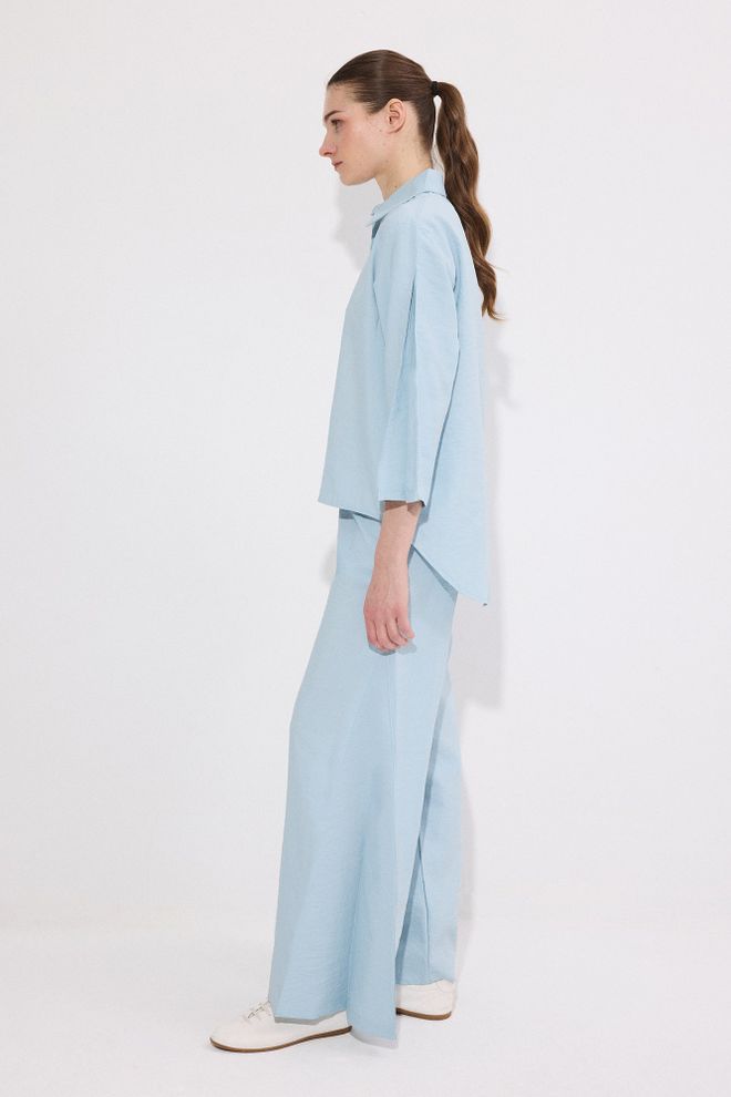 Touche Prive Blue Palazzo Set With Notched Neck And Wide Leg Wholesale Clothing Casual