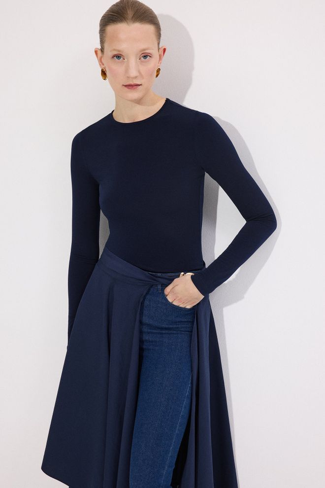 Touche Prive Navy Blue Blouse With Long Sleeves And Slim Fit Wholesale Clothing 1