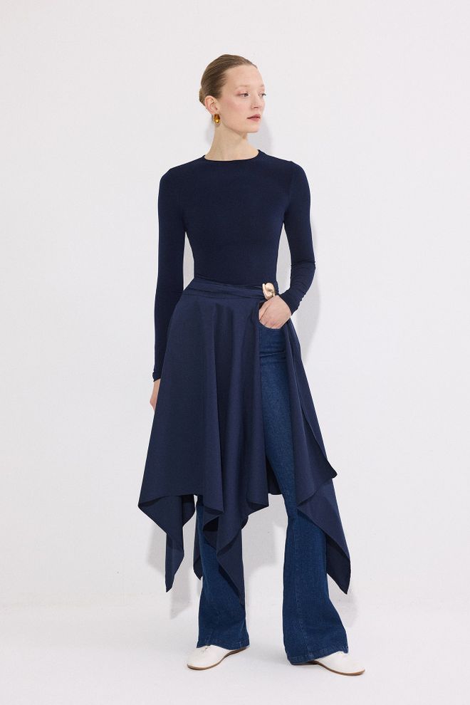 Touche Prive Navy Blue Blouse With Long Sleeves And Slim Fit Wholesale Clothing Casual