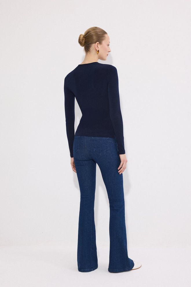 Touche Prive Navy Blue Blouse With Long Sleeves And Slim Fit Wholesale Clothing Casual