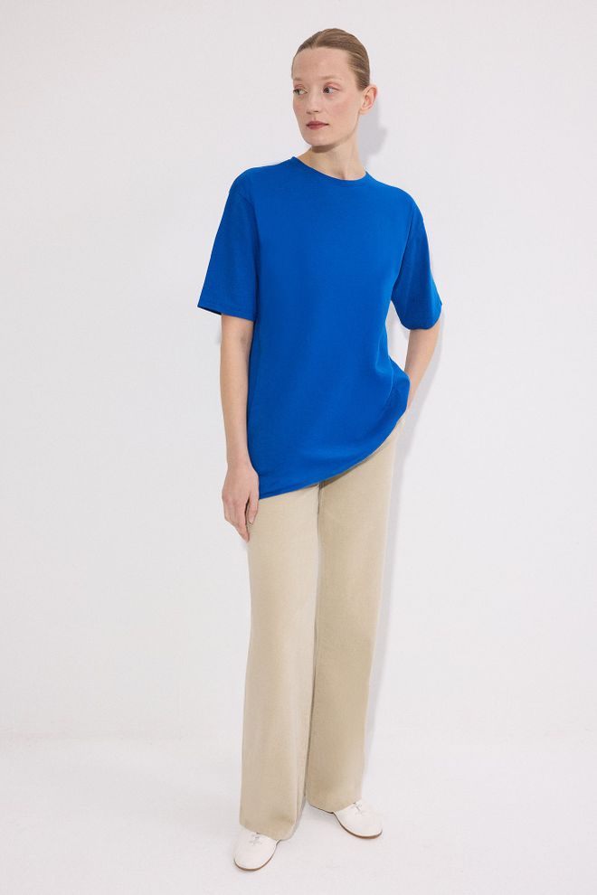 Touche Prive Blue Casual Oversized Fit Shirt With Crew Neck Wholesale Clothing Lounge