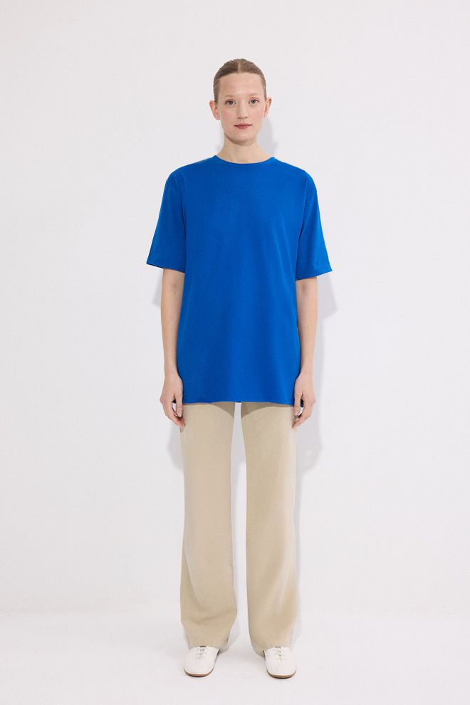 Touche Prive Blue Casual Oversized Fit Shirt With Crew Neck Wholesale Clothing Streetwear