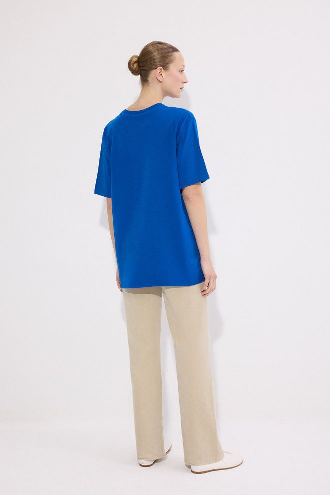 Touche Prive Blue Casual Oversized Fit Shirt With Crew Neck Wholesale Clothing 1