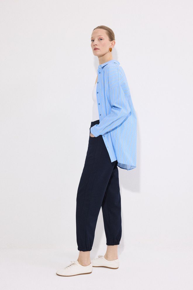 Touche Prive Navy Blue Jogger Pants With Skinny Leg Wholesale Clothing 1