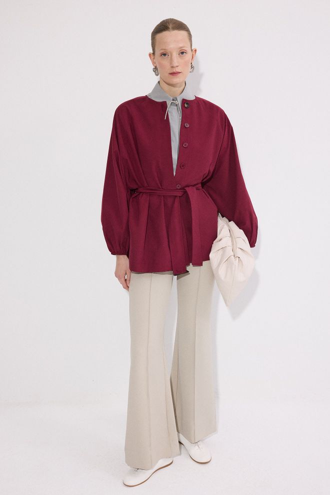 Touche Prive Gabardina Rojo Clarete – Elegante Un Solo Pecho Clásico Ropa al por mayor Casual