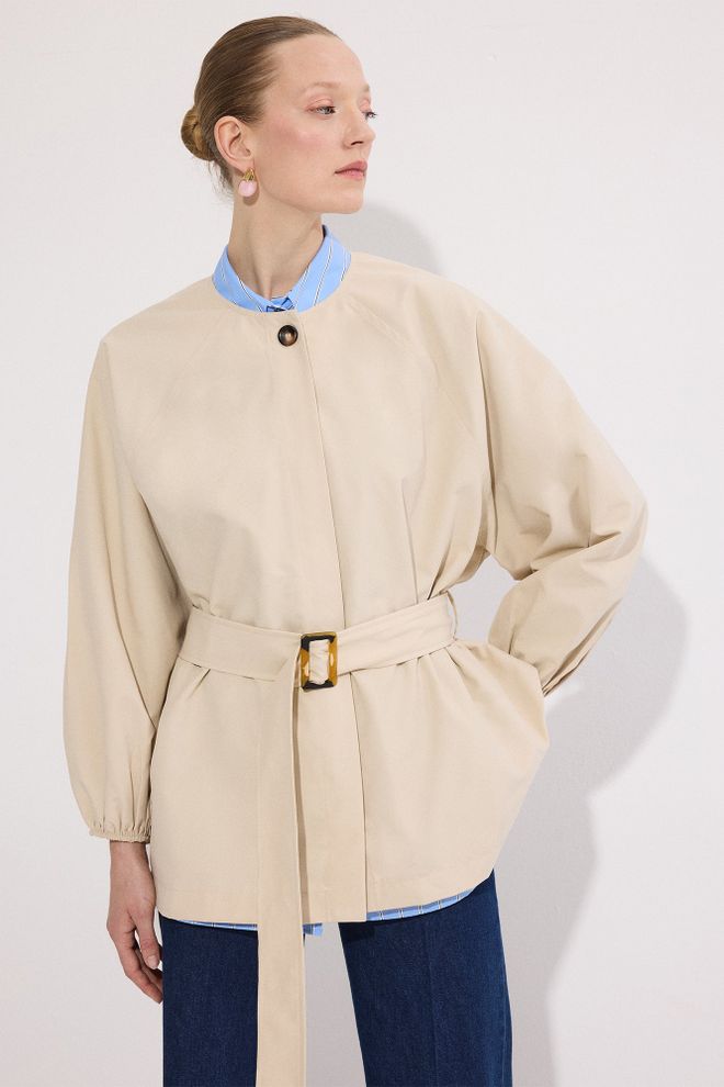 Touche Prive Gabardina Beige Elegancia Clásica De Un Solo Pecho Ropa al por mayor Casual