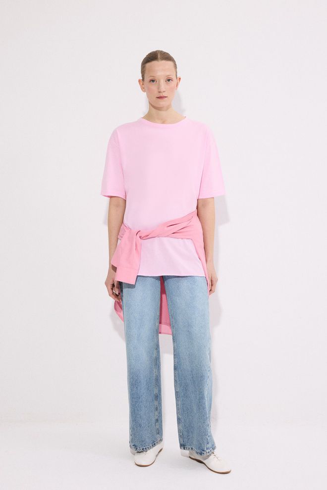 Touche Prive Pink Casual Shirt With Round Neck And Regular Fit Wholesale Clothing Spring